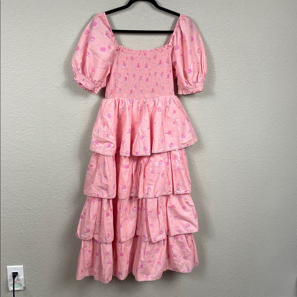 LoveShackFancy x Target Simone Smocked Tiered Floral Midi Dress Pink Sz M - Picture 6 of 15